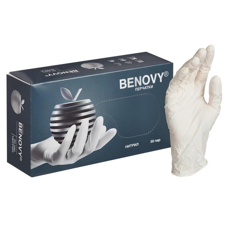 Перчатки BENOVY нитрил.белые. XS