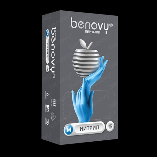 Перчатки BENOVY нитрил.голуб. M